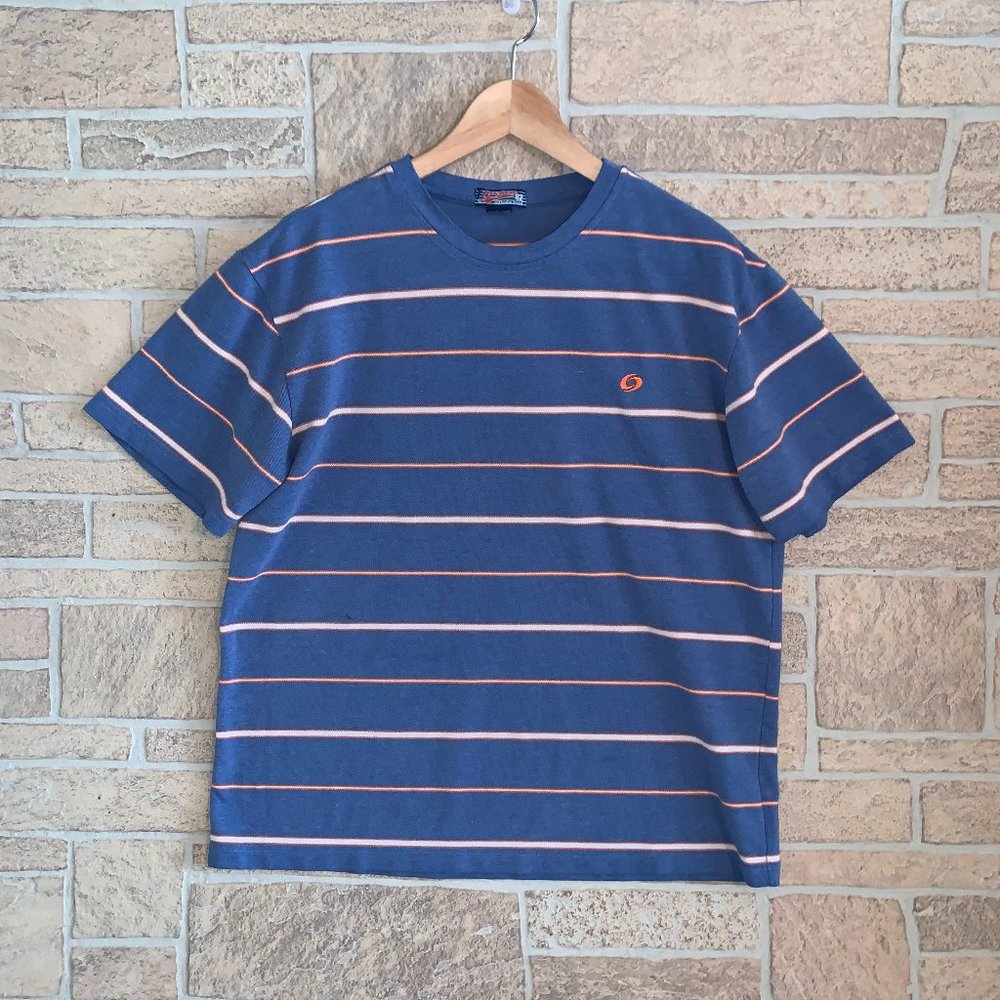 Oxygen Retro Light Blue Orange Stripe Polo T-shirt
